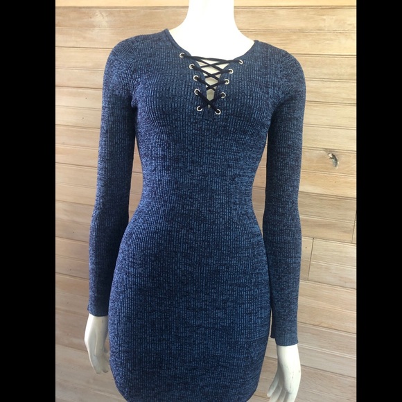 blue ribbed bodycon dress